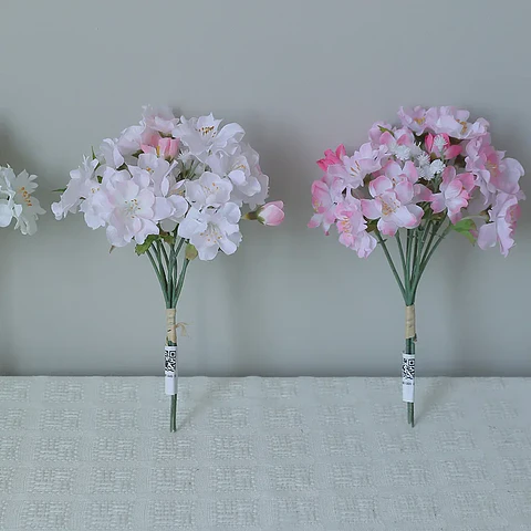 5 uds flores de simulación ramo de flor de cerezo decoración de dormitorio flor falsa de seda flores de melocotón artificiales decoración de balcón