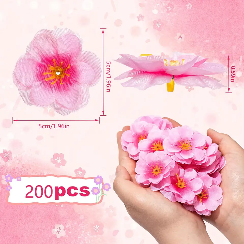 200 Uds. Cabezas de flores de cerezo artificiales flores de melocotón de seda cabezas de flores de imitación para decoración DIY de fiesta centros de mesa de boda para el hogar 2