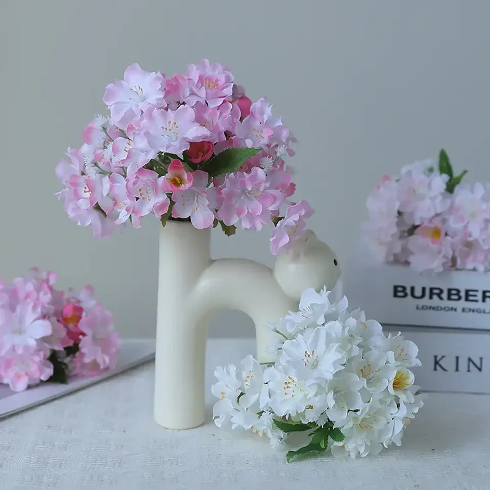 5 uds flores de simulación ramo de flor de cerezo decoración de dormitorio flor falsa de seda flores de melocotón artificiales decoración de balcón 2