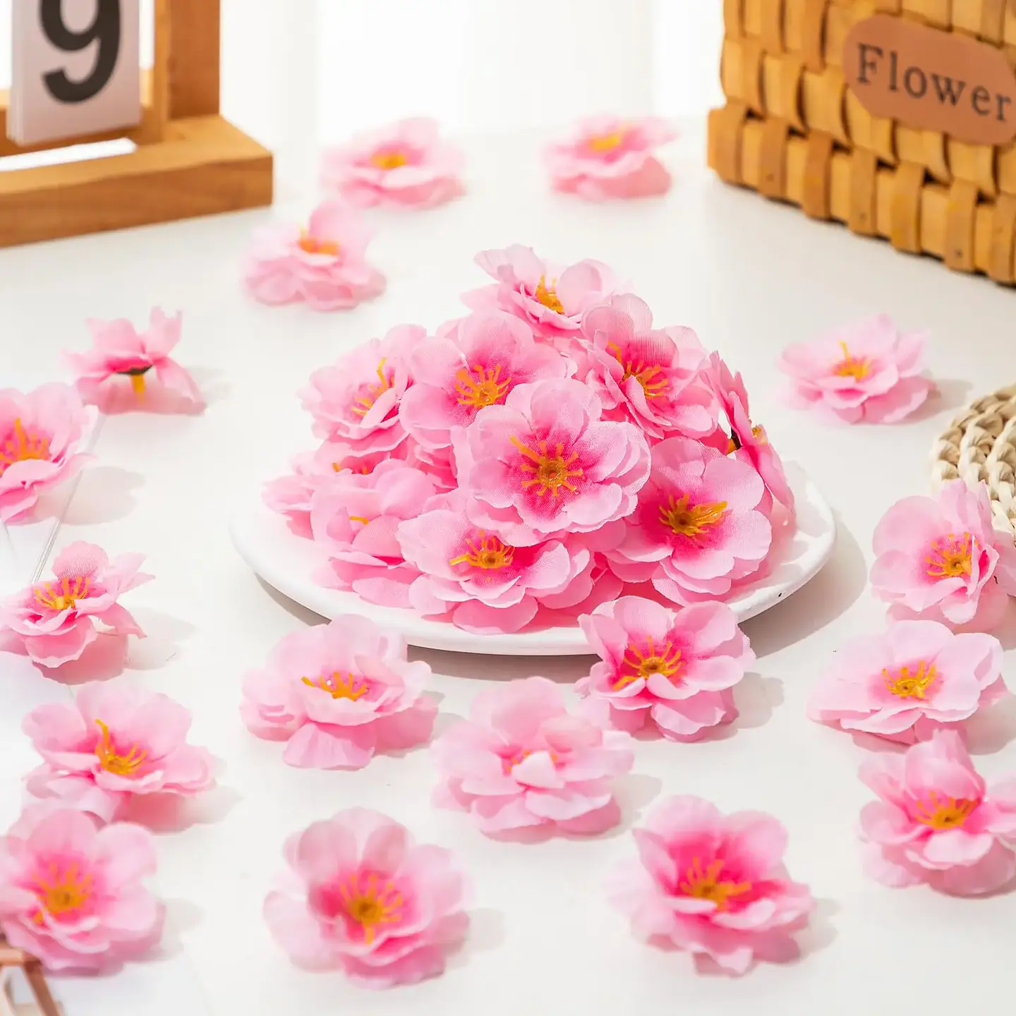 200 Uds. Cabezas de flores de cerezo artificiales flores de melocotón de seda cabezas de flores de imitación para decoración DIY de fiesta centros de mesa de boda para el hogar 3