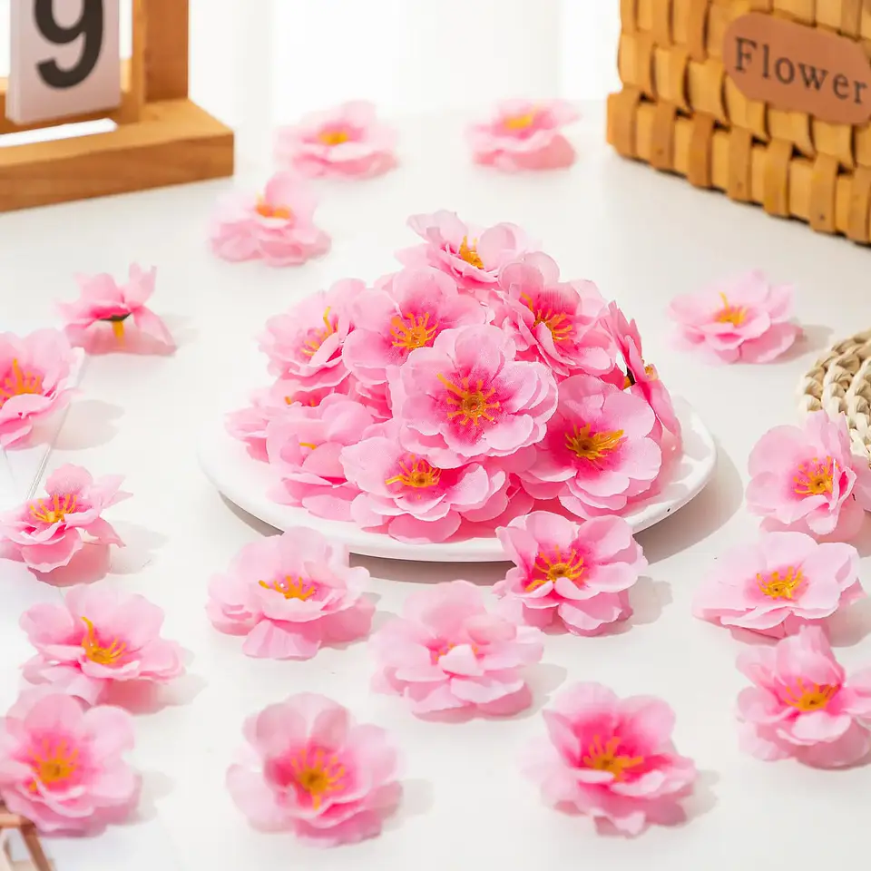 200 Uds. Cabezas de flores de cerezo artificiales flores de melocotón de seda cabezas de flores de imitación para decoración DIY de fiesta centros de mesa de boda para el hogar 3