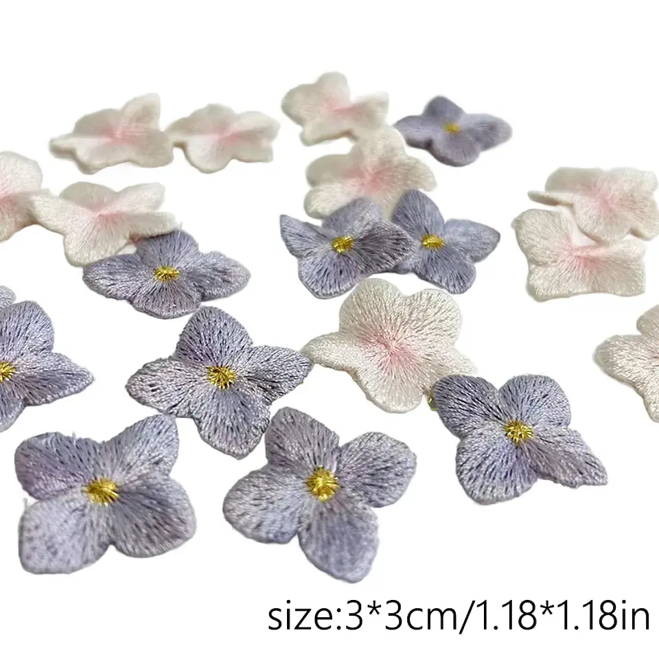 10 unids/lote de parches bordados de flor de cerezo 3D, apliques cosidos a mano DIY de color morado y rosa para ropa de moda, sombreros, bolsos, decoración 5