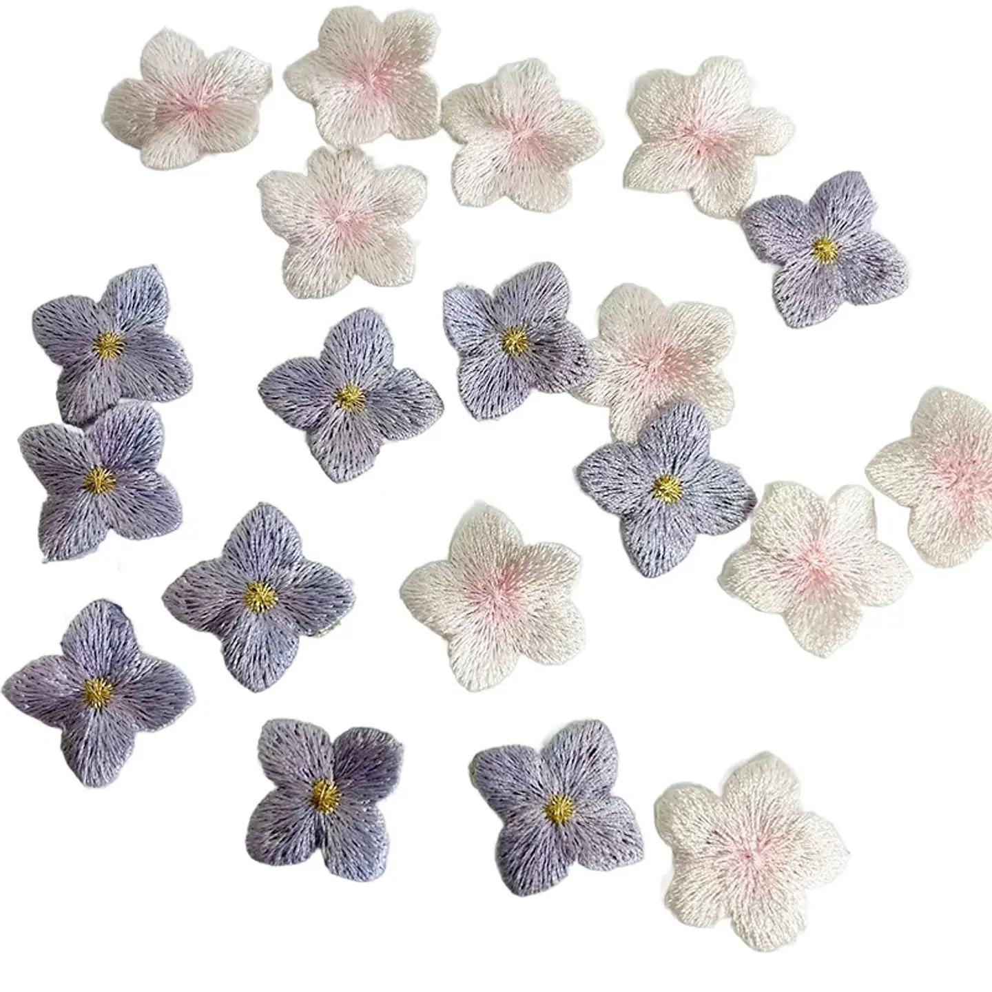 10 unids/lote de parches bordados de flor de cerezo 3D, apliques cosidos a mano DIY de color morado y rosa para ropa de moda, sombreros, bolsos, decoración 6