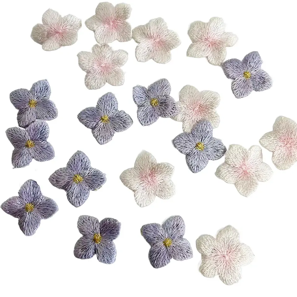 10 unids/lote de parches bordados de flor de cerezo 3D, apliques cosidos a mano DIY de color morado y rosa para ropa de moda, sombreros, bolsos, decoración 6