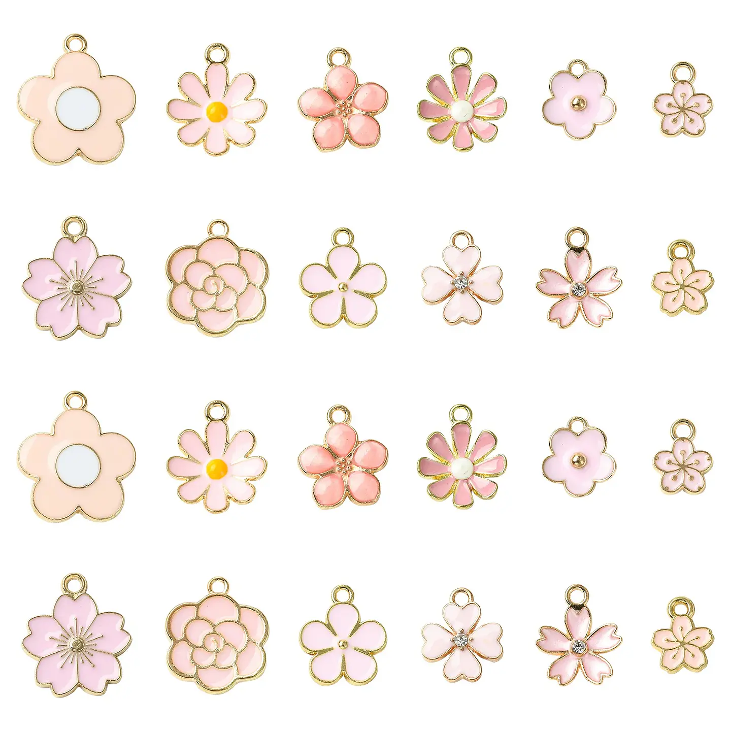 Abalorios de flor de cerezo para fabricación de joyas, 60 piezas, 12 estilos, serie rosa, primavera y verano 1