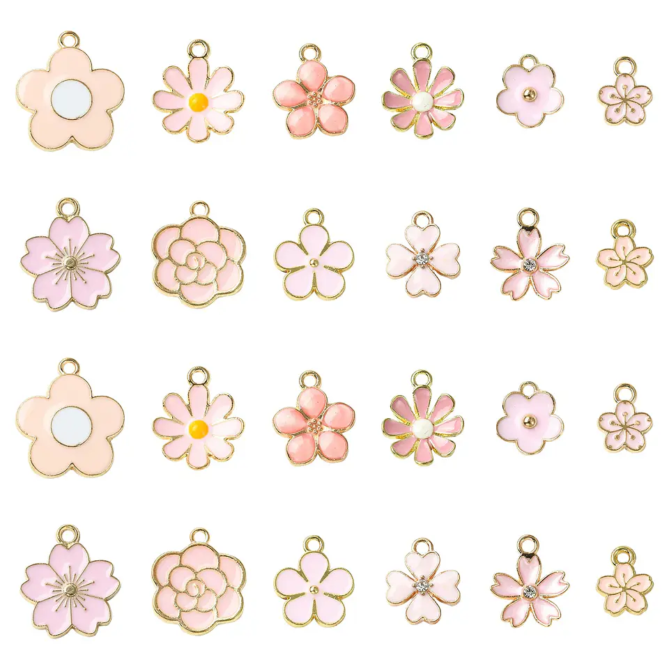 Abalorios de flor de cerezo para fabricación de joyas, 60 piezas, 12 estilos, serie rosa, primavera y verano 1