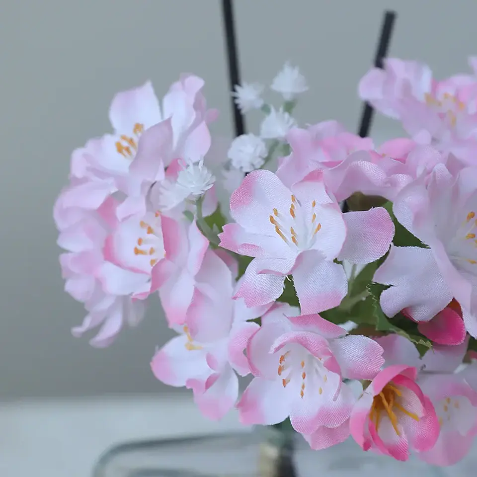 5 uds flores de simulación ramo de flor de cerezo decoración de dormitorio flor falsa de seda flores de melocotón artificiales decoración de balcón 4