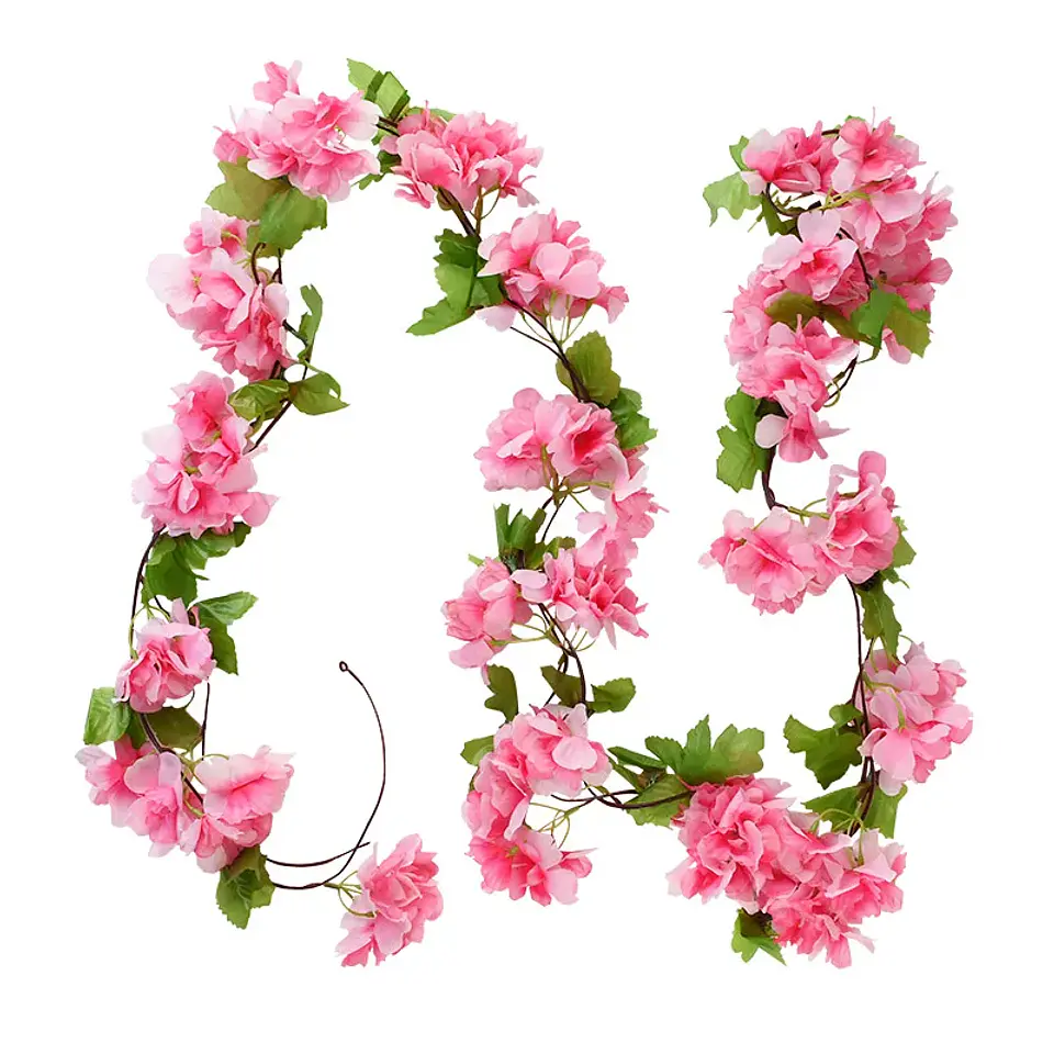 Flores de cerezo artificiales de 2,2 m, enredaderas, flores de seda, guirnalda colgante de ratán Sakura, decoración del jardín del hogar para fiesta de boda 8