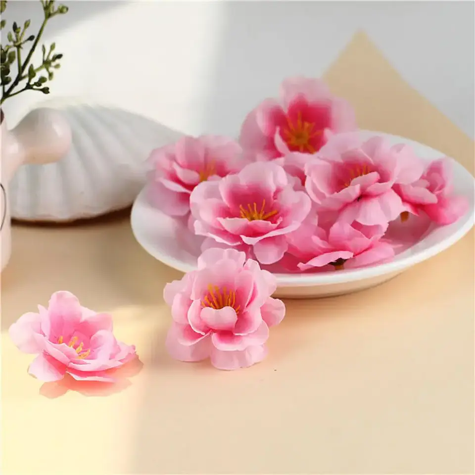200 Uds. Cabezas de flores de cerezo artificiales flores de melocotón de seda cabezas de flores de imitación para decoración DIY de fiesta centros de mesa de boda para el hogar 5