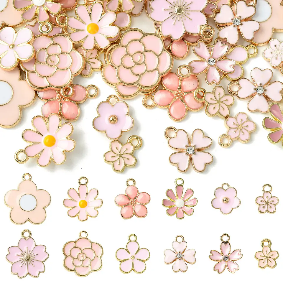 Abalorios de flor de cerezo para fabricación de joyas, 60 piezas, 12 estilos, serie rosa, primavera y verano 3
