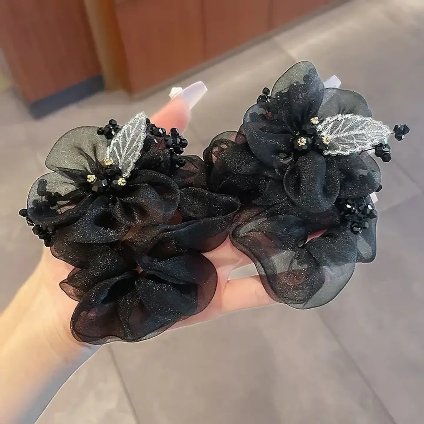 Ropa de bebé estilo Skullpanda, conjunto de anillos para el pelo, tejido ligero para jardín, niebla de piscina transparente, accesorios exquisitos de madera Mu para recién nacido 7