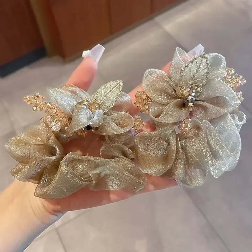 Ropa de bebé estilo Skullpanda, conjunto de anillos para el pelo, tejido ligero para jardín, niebla de piscina transparente, accesorios exquisitos de madera Mu para recién nacido 8