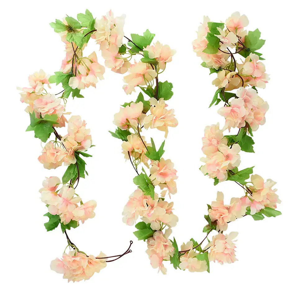 Flores de cerezo artificiales de 2,2 m, enredaderas, flores de seda, guirnalda colgante de ratán Sakura, decoración del jardín del hogar para fiesta de boda 10