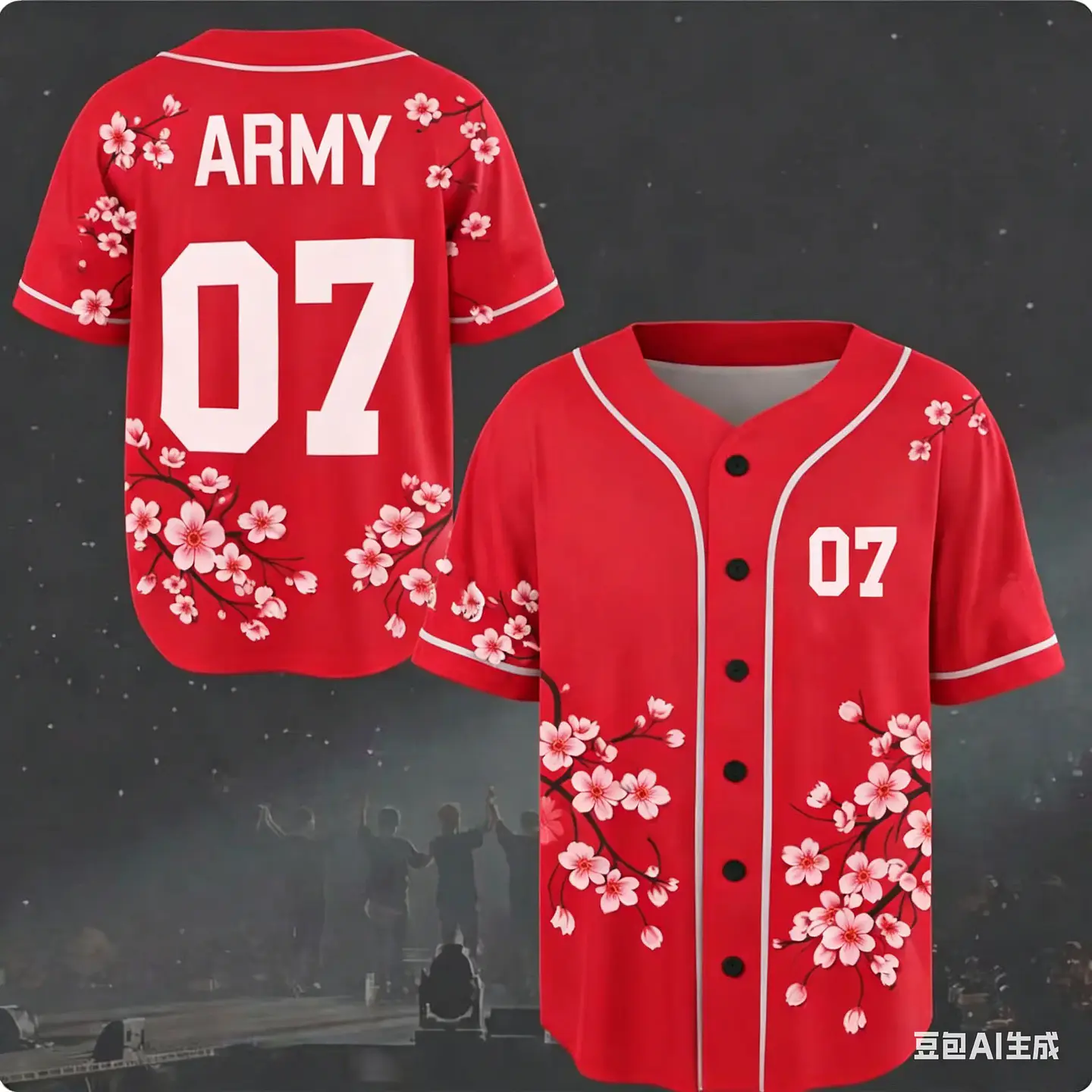 J-HOPE 94 Camiseta de béisbol con estampado de flor de cerezo, camisa de manga corta con estampado floral, tops informales de estilo urbano para fanáticos del Kpop para niños y jóvenes 1