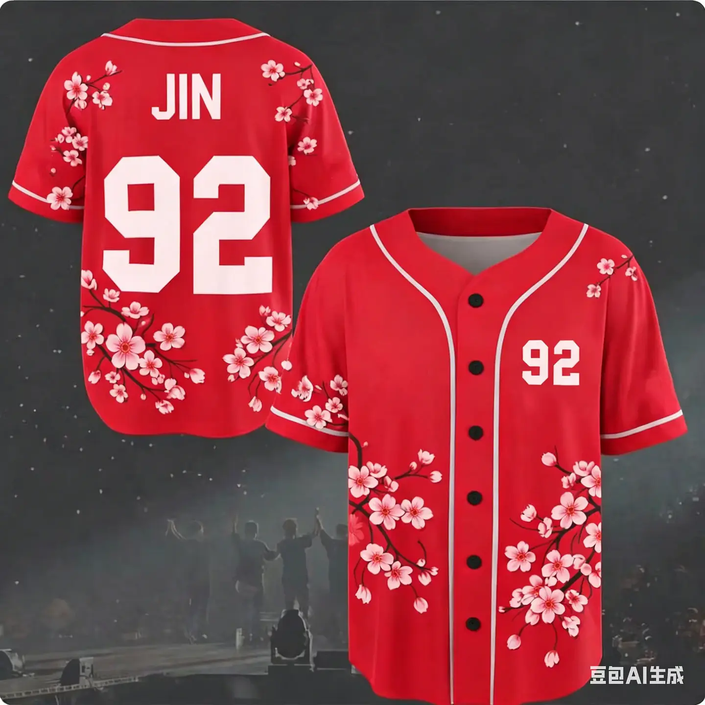 J-HOPE 94 Camiseta de béisbol con estampado de flor de cerezo, camisa de manga corta con estampado floral, tops informales de estilo urbano para fanáticos del Kpop para niños y jóvenes 9