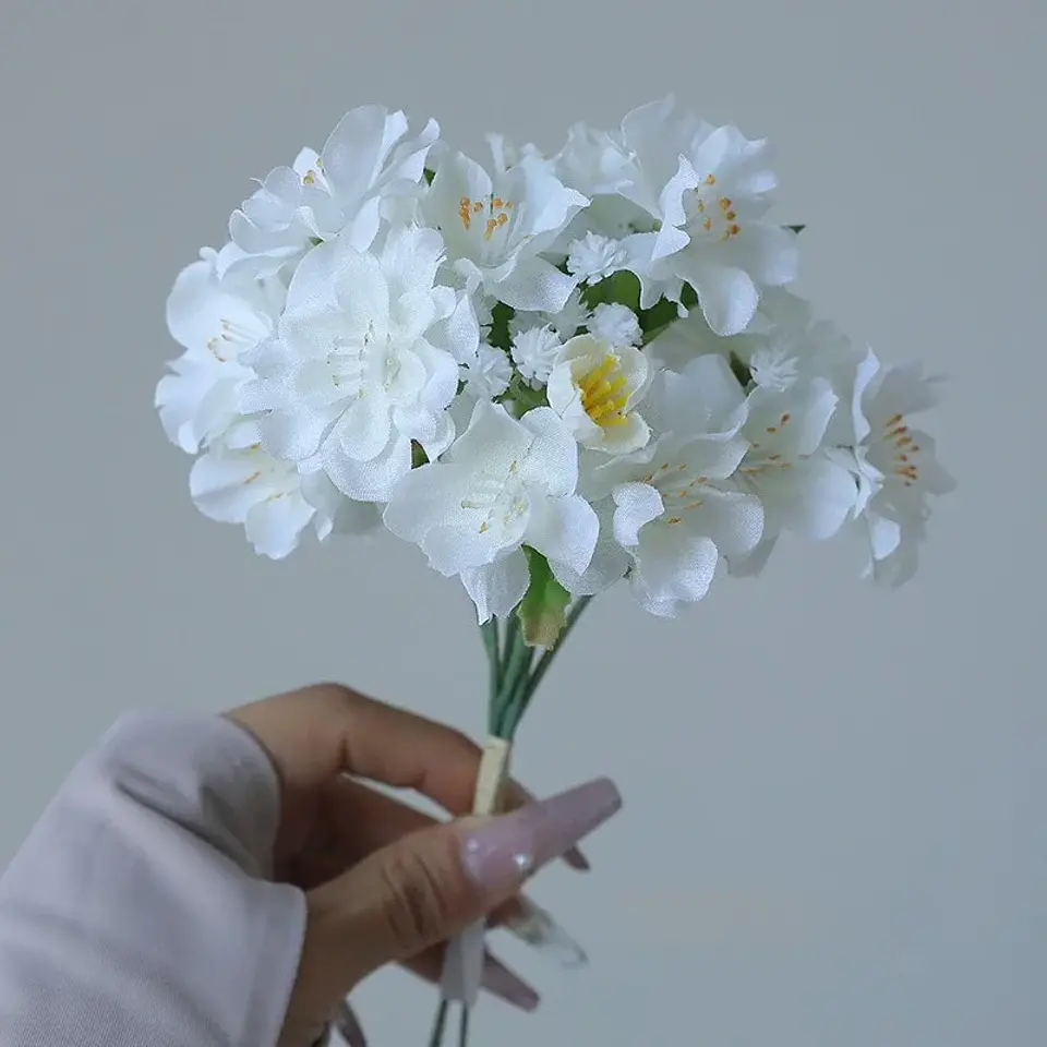 5 uds flores de simulación ramo de flor de cerezo decoración de dormitorio flor falsa de seda flores de melocotón artificiales decoración de balcón 7