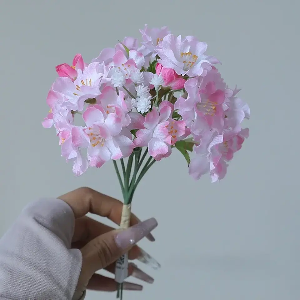 5 uds flores de simulación ramo de flor de cerezo decoración de dormitorio flor falsa de seda flores de melocotón artificiales decoración de balcón 8