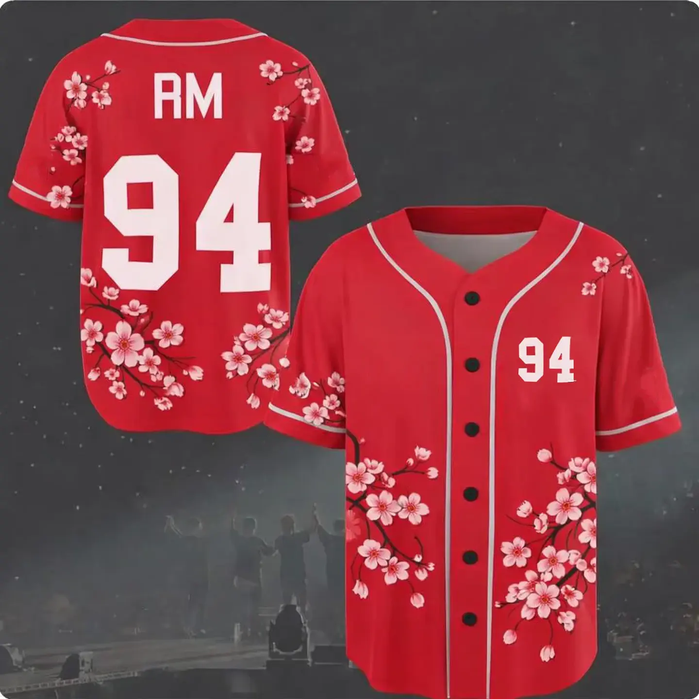 J-HOPE 94 Camiseta de béisbol con estampado de flor de cerezo, camisa de manga corta con estampado floral, tops informales de estilo urbano para fanáticos del Kpop para niños y jóvenes 10