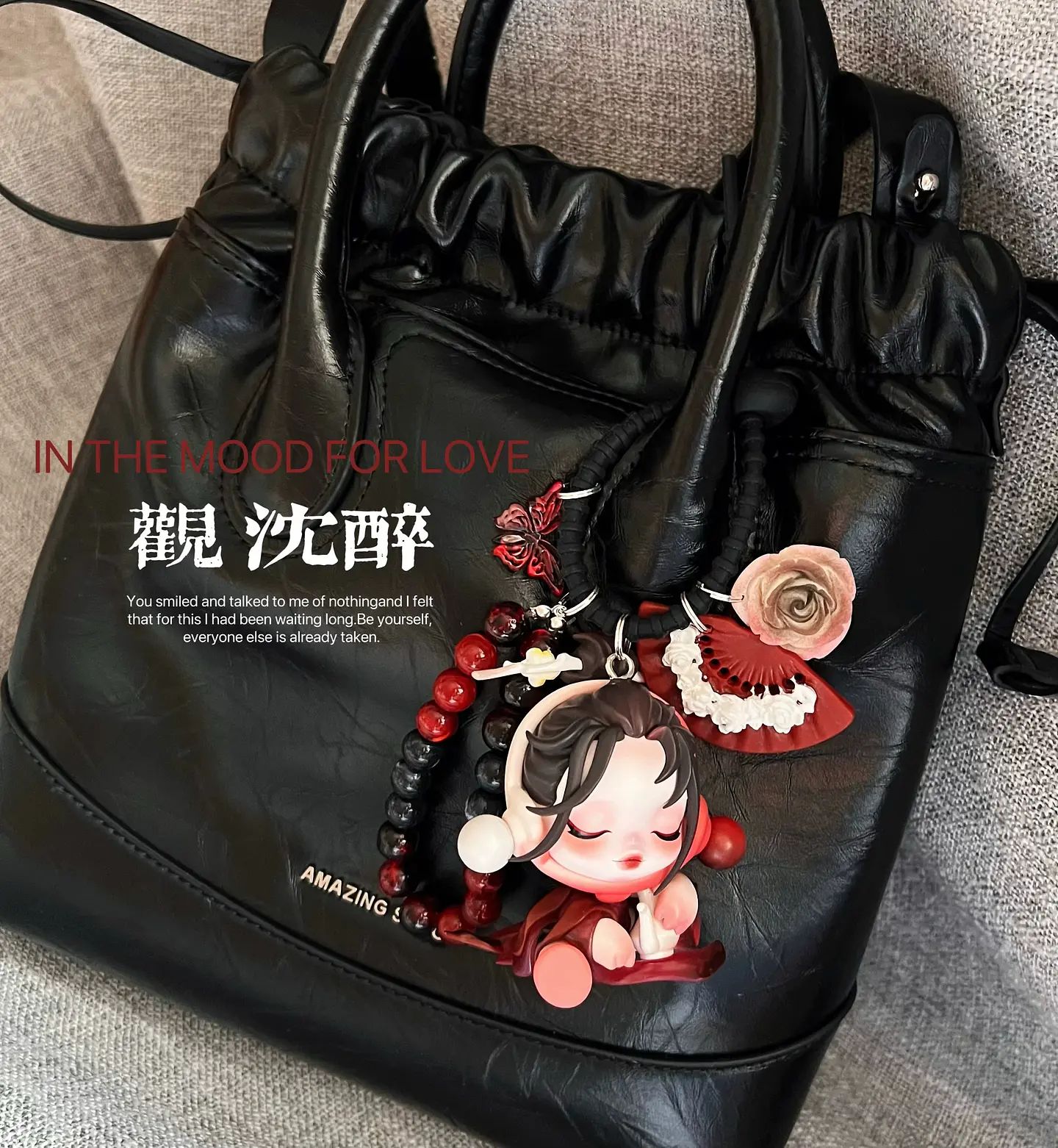 Skullpanda-Llavero kawaii hecho a mano con flor de ciruelo y tinta, colgante para bolso, llavero de coche, caja ciega de moda, juguete para regalo 15