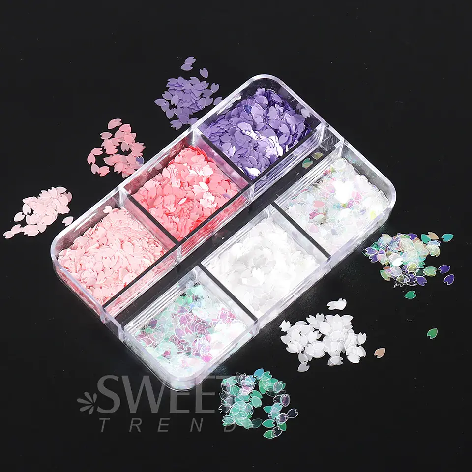 6 rejillas Sakura flor pétalo Chip lentejuelas para uñas flores de cerezo pegatinas brillantes primavera decoración holográfica japonesa escamas SAS128 16