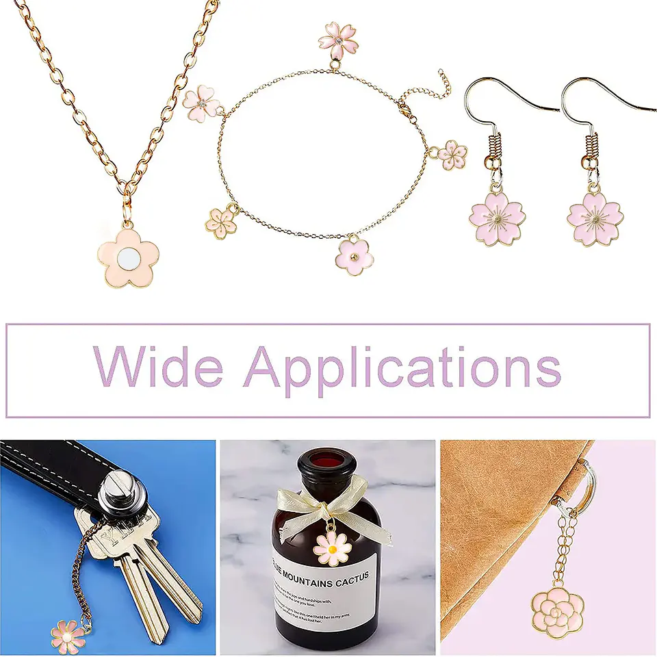 Abalorios de flor de cerezo para fabricación de joyas, 60 piezas, 12 estilos, serie rosa, primavera y verano 7