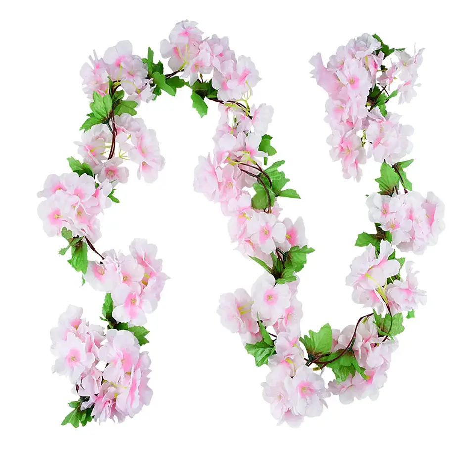 Flores de cerezo artificiales de 2,2 m, enredaderas, flores de seda, guirnalda colgante de ratán Sakura, decoración del jardín del hogar para fiesta de boda 12