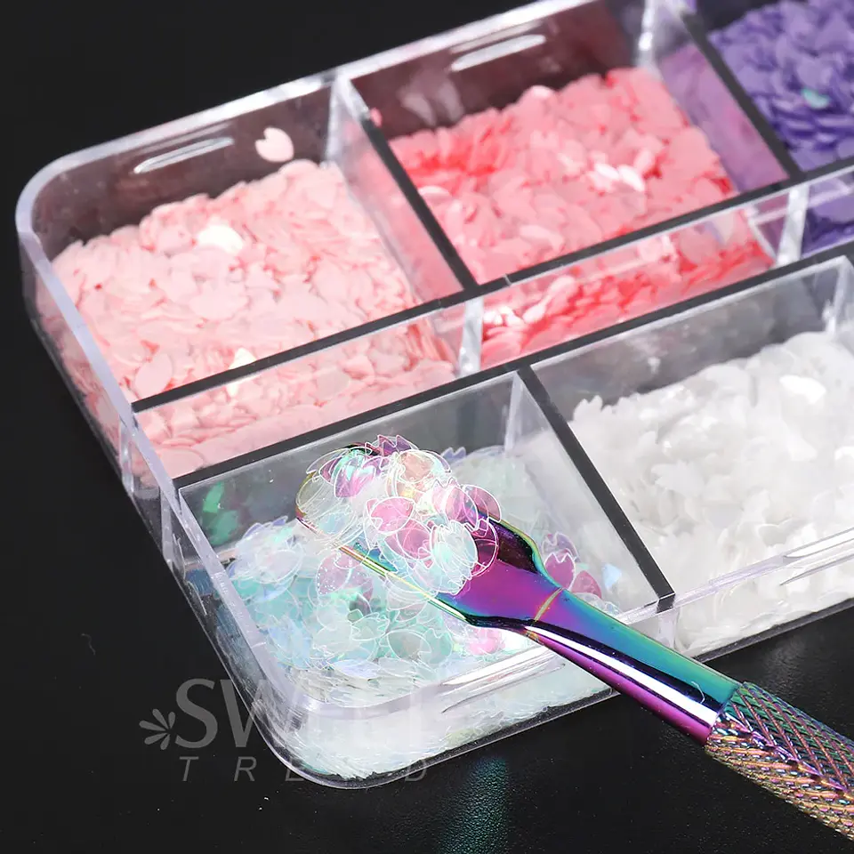 6 rejillas Sakura flor pétalo Chip lentejuelas para uñas flores de cerezo pegatinas brillantes primavera decoración holográfica japonesa escamas SAS128 18