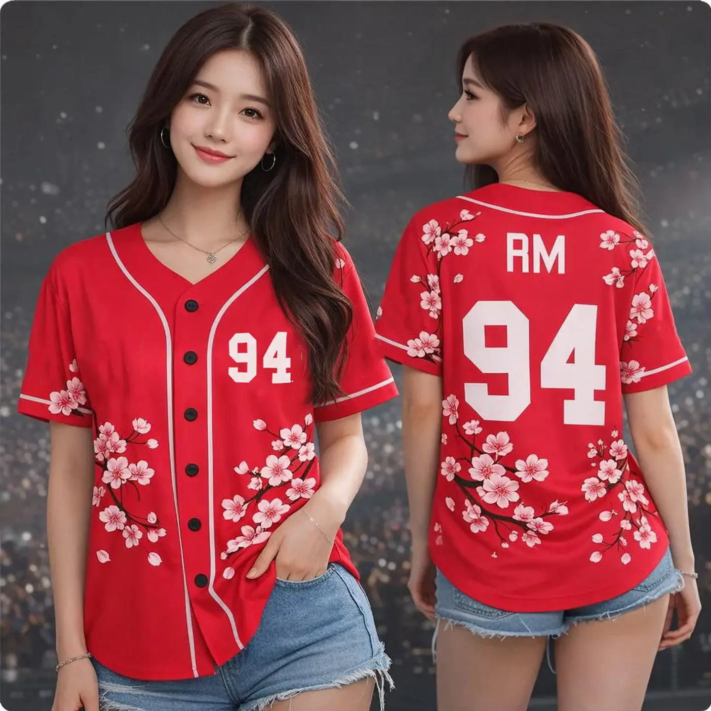 J-HOPE 94 Camiseta de béisbol con estampado de flor de cerezo, camisa de manga corta con estampado floral, tops informales de estilo urbano para fanáticos del Kpop para niños y jóvenes 4