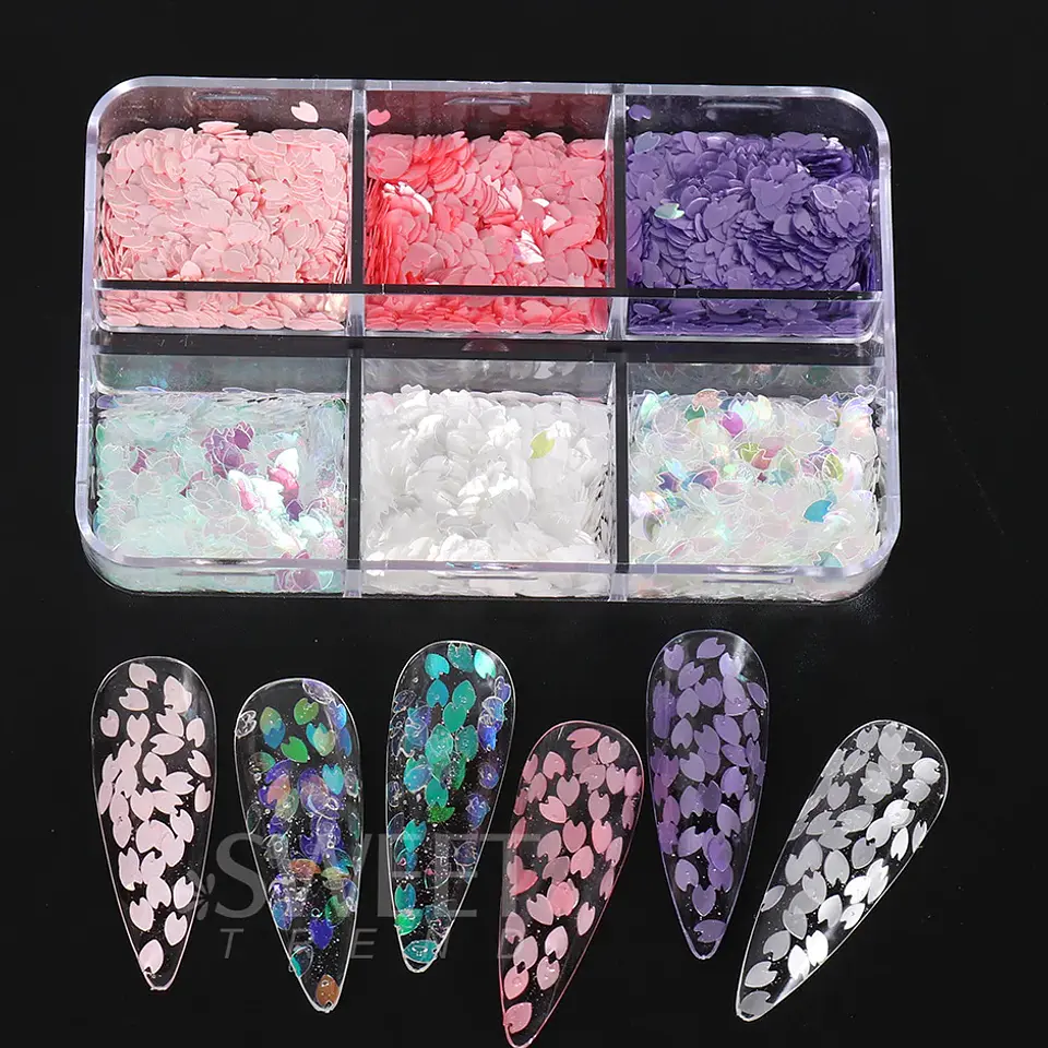 6 rejillas Sakura flor pétalo Chip lentejuelas para uñas flores de cerezo pegatinas brillantes primavera decoración holográfica japonesa escamas SAS128 19