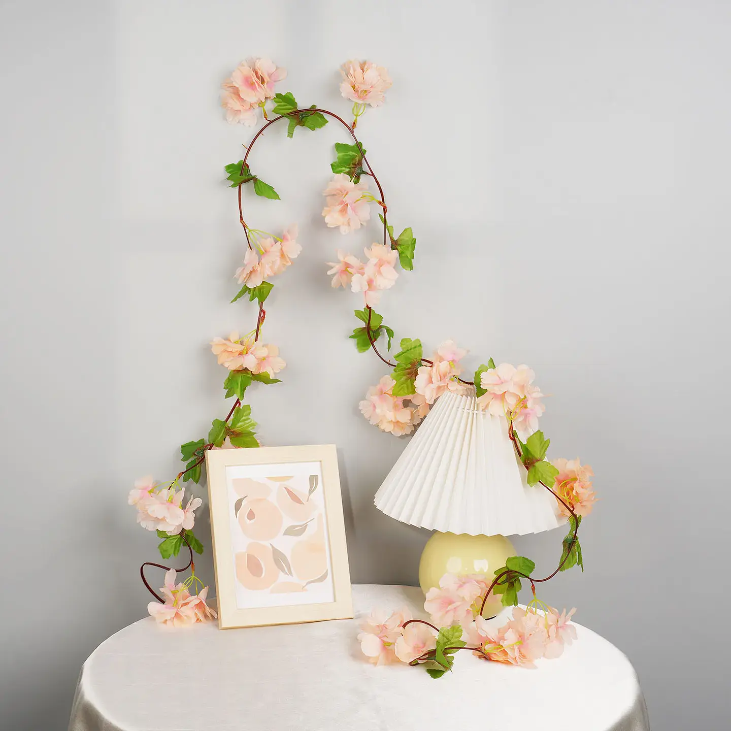 Flores de cerezo artificiales de 2,2 m, enredaderas, flores de seda, guirnalda colgante de ratán Sakura, decoración del jardín del hogar para fiesta de boda 16