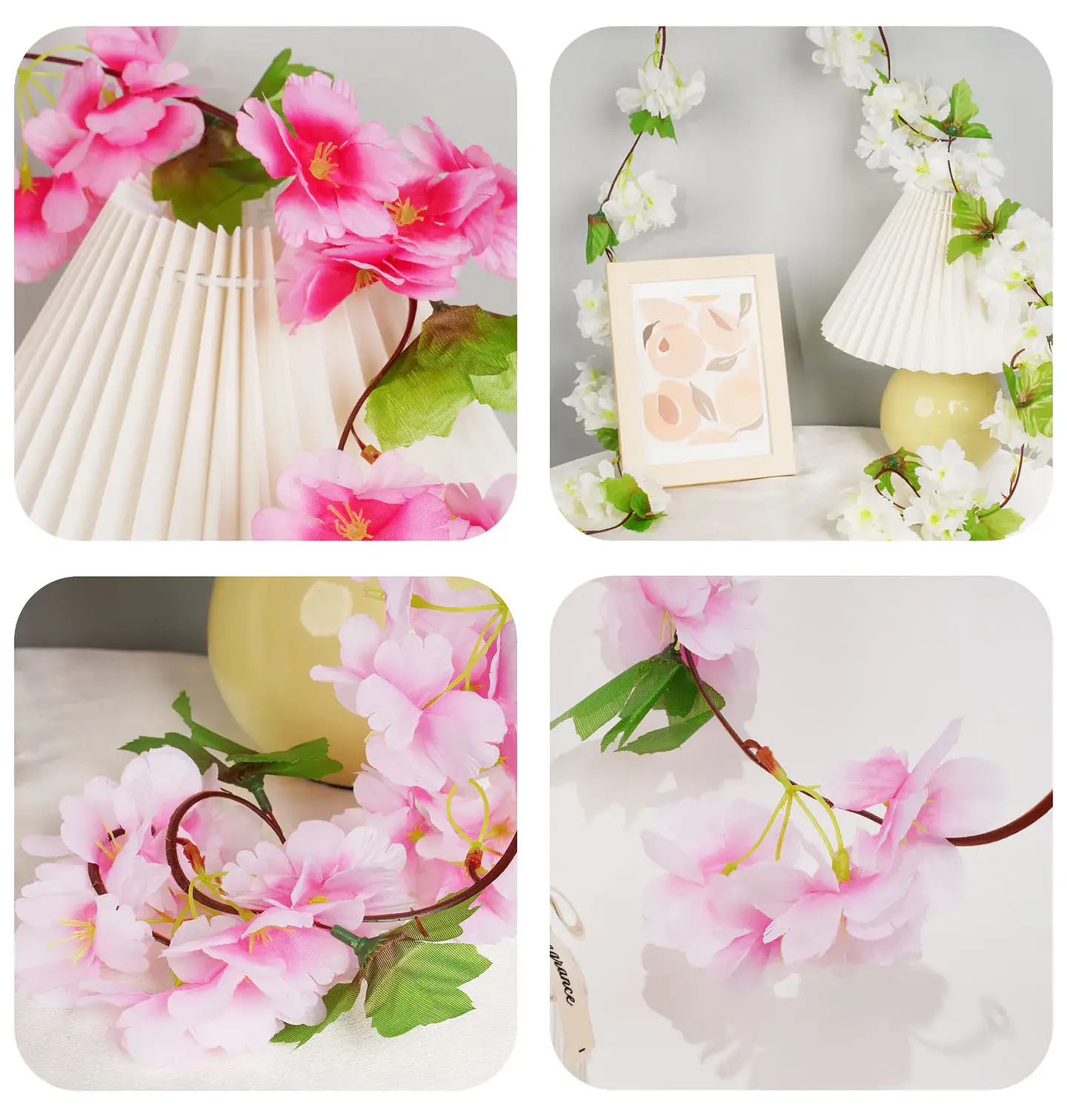 Flores de cerezo artificiales de 2,2 m, enredaderas, flores de seda, guirnalda colgante de ratán Sakura, decoración del jardín del hogar para fiesta de boda 24