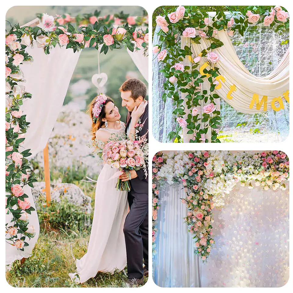 Flores de cerezo artificiales de 2,2 m, enredaderas, flores de seda, guirnalda colgante de ratán Sakura, decoración del jardín del hogar para fiesta de boda 29