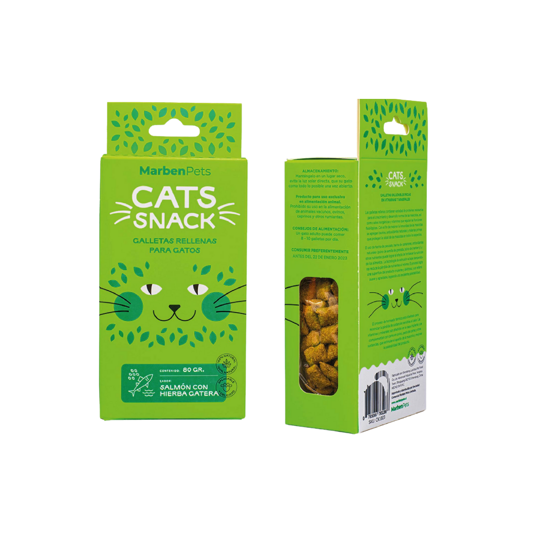 Cats Snack Galletas Rellenas con Salmón y Hierba gatera