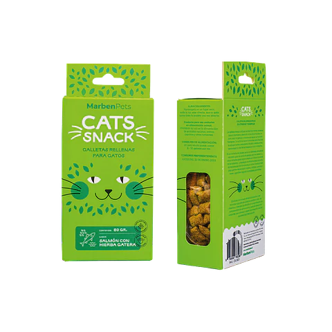 CATS SNACK GALLETAS RELLENAS SALMON CON HIERBA GATERA 80 GR.