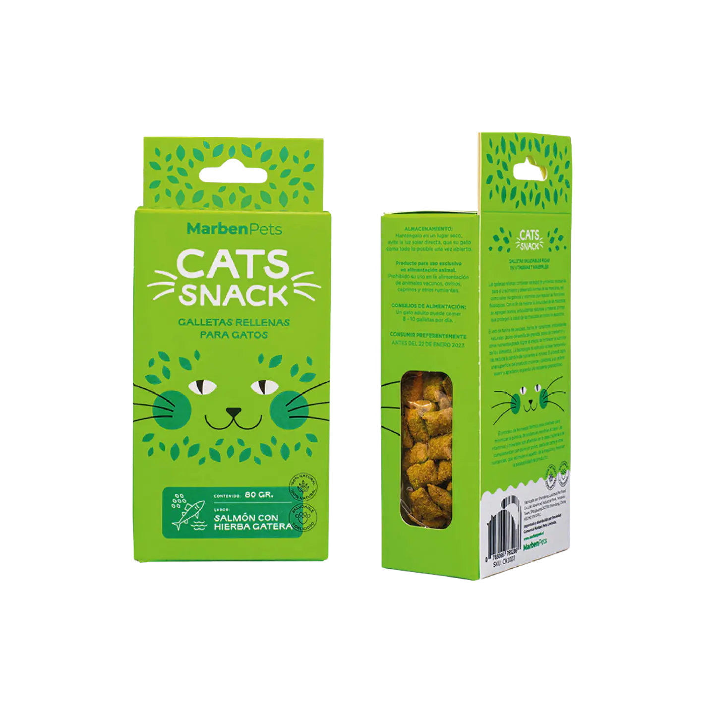CATS SNACK GALLETAS RELLENAS SALMON CON HIERBA GATERA 80 GR. 1