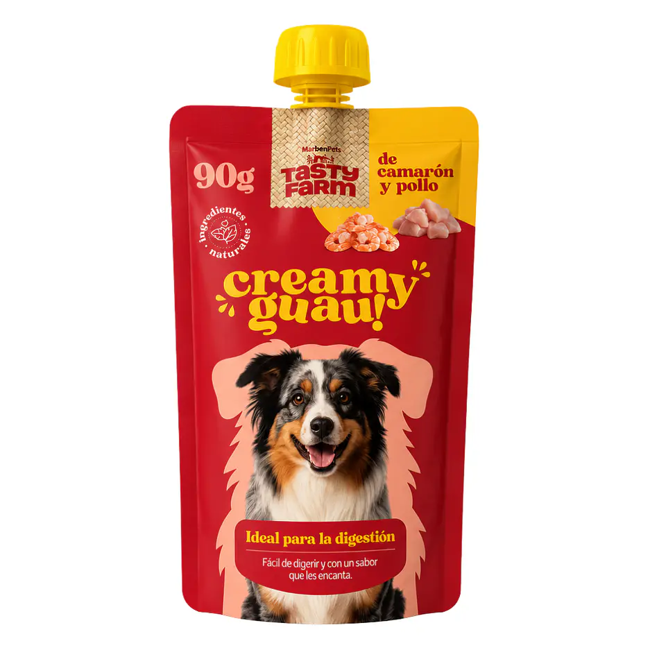 CREAMY GUAU CAMARON Y POLLO 90 G – TASTY FARM 1