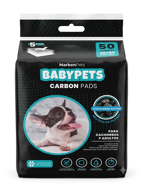 SABANILLAS DE CARBÓN ACTIVADO BABY PETS 60 x 60 / 50 unidades