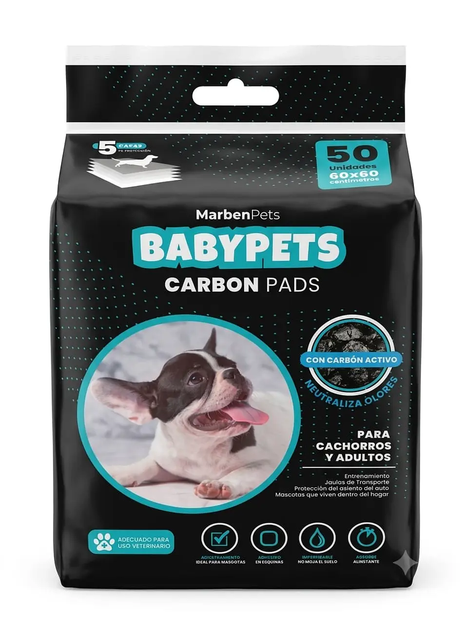 SABANILLAS DE CARBÓN ACTIVADO BABY PETS 60 x 60 / 50 unidades 1
