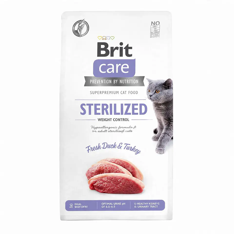 BRIT CARE CAT STERILIZED PATO Y PAVO 2 KG 1
