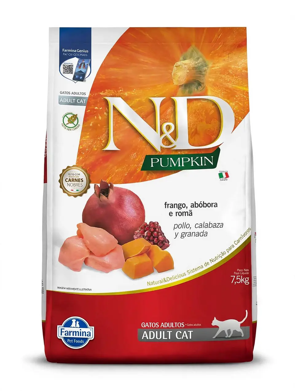 N&D POLLO, CALABAZA, GRANADA GATO ADULTO 7,5 KG 1