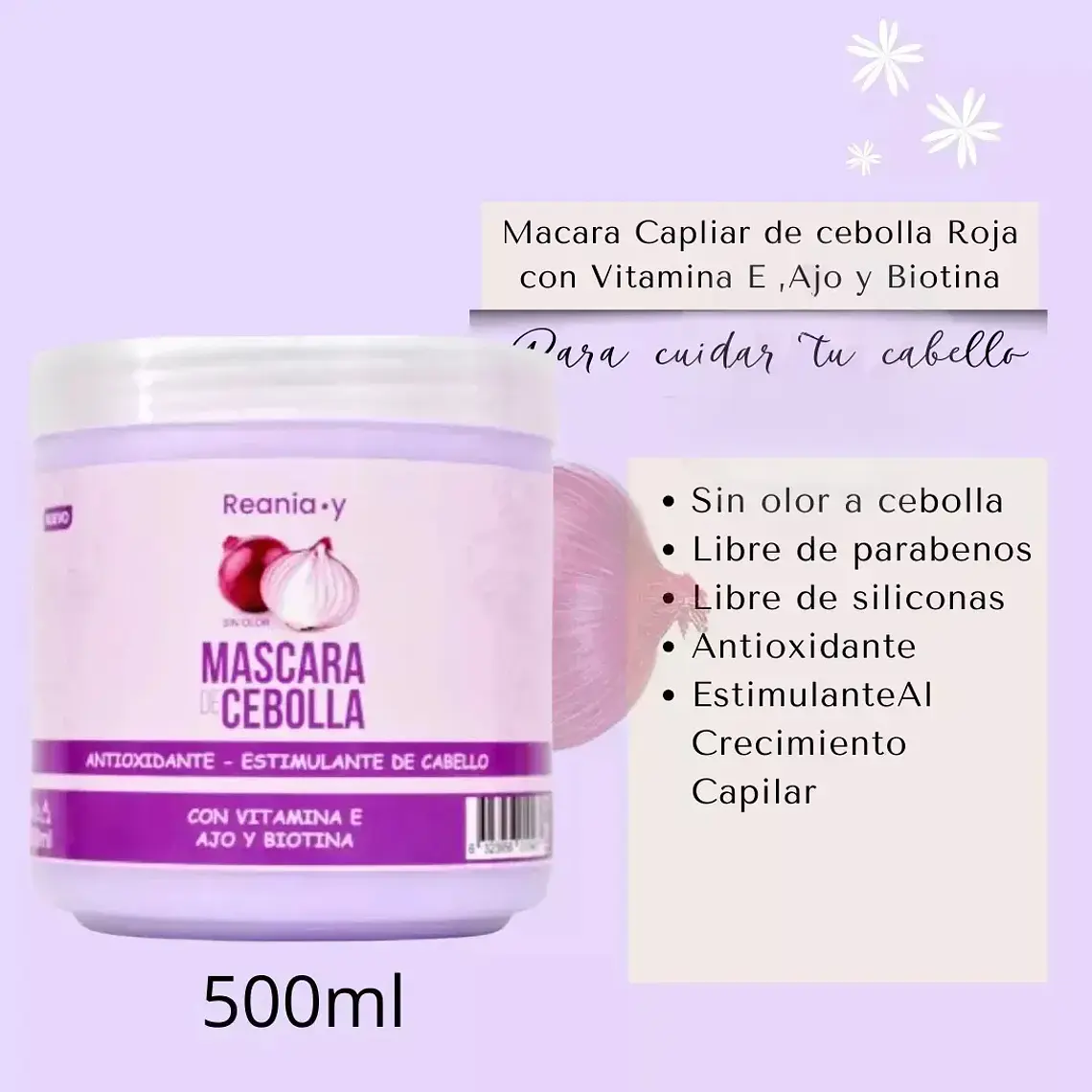 Reania.y Mascara De Cebolla Estimulante Del Cabello 500ml 3