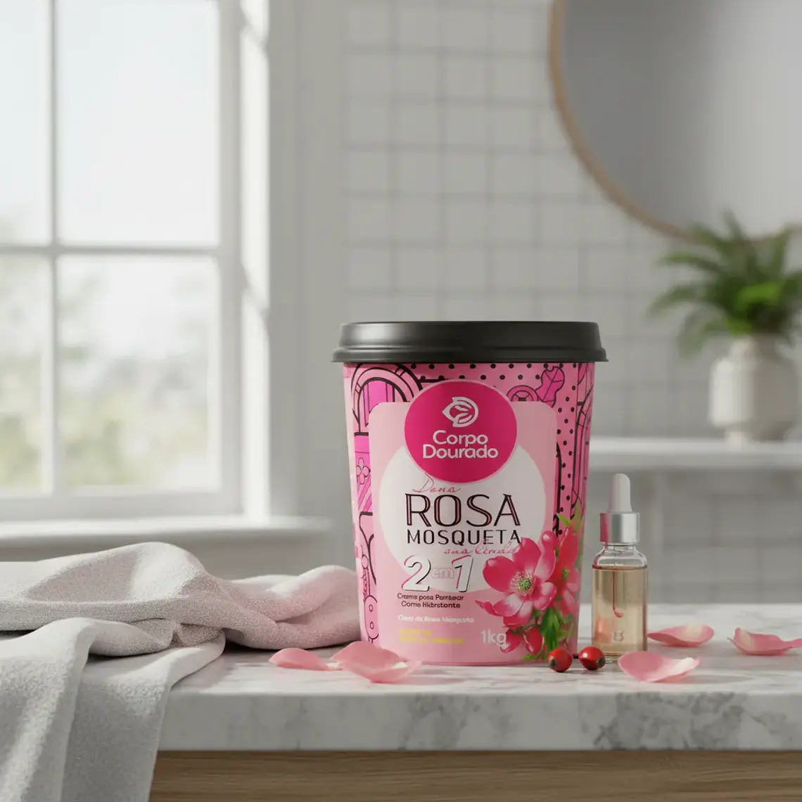 Corpo Dourado Crema Brasileña Brillo Y Sedosidad Aceite Rosa Mosqueta 2en1 /  1kg 4