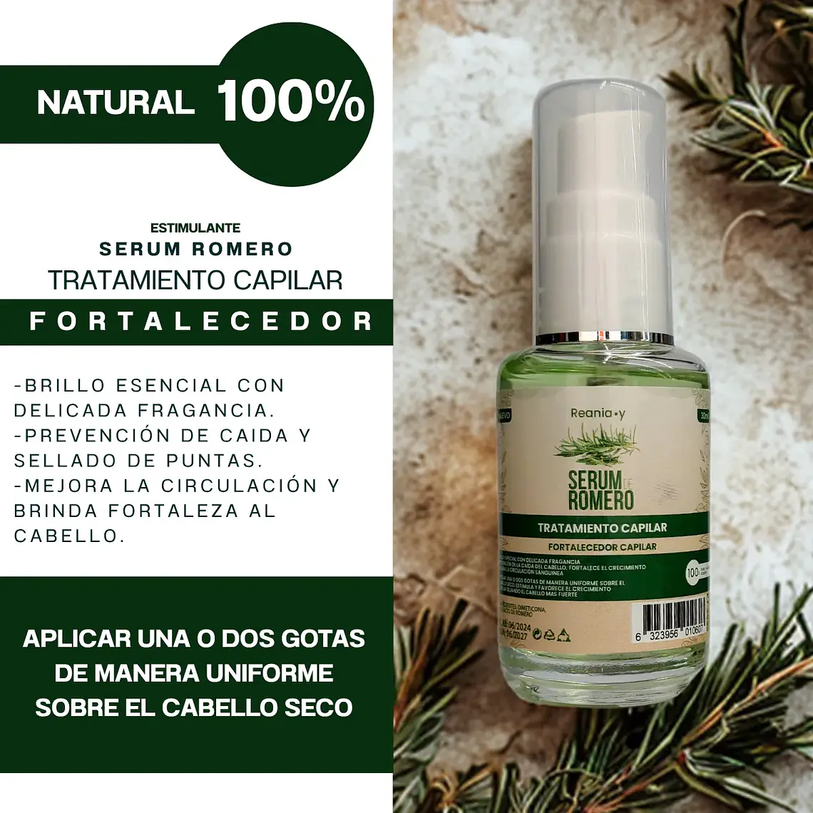 Reania.y Serum De Romero 100% Natural Para El Cabello 30ml 2