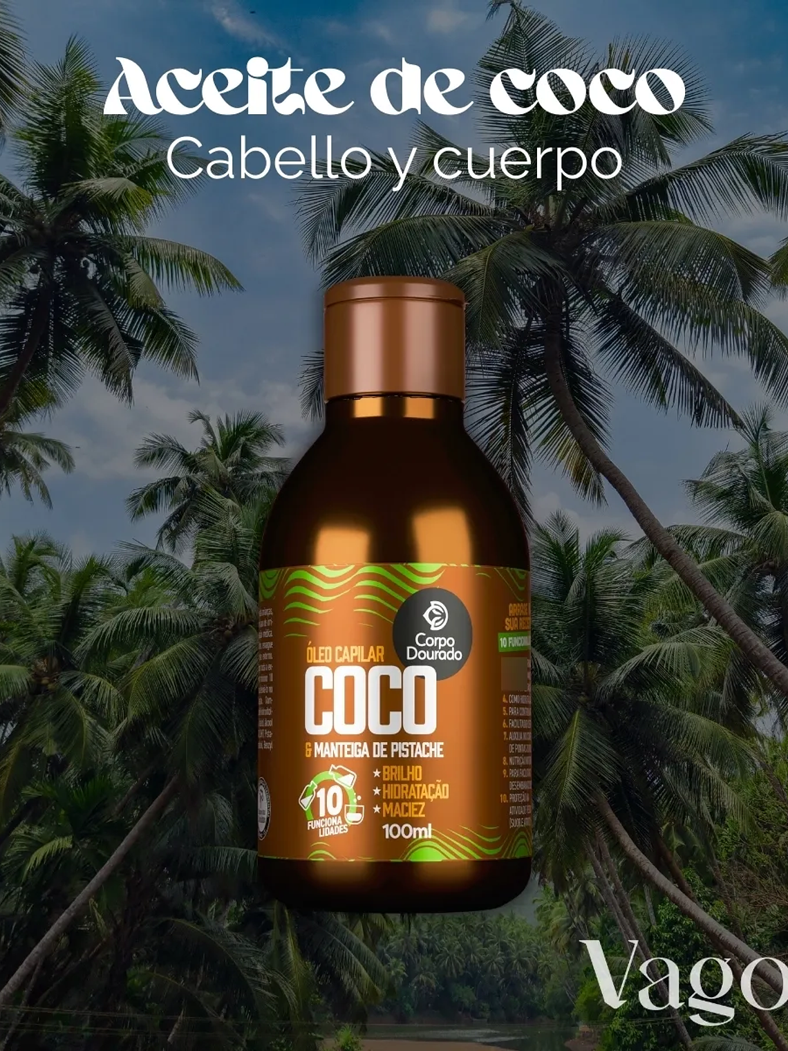 Aceite De Coco Pistacho Cabello Y Cuerpo Corpo Dourado 100ml 3