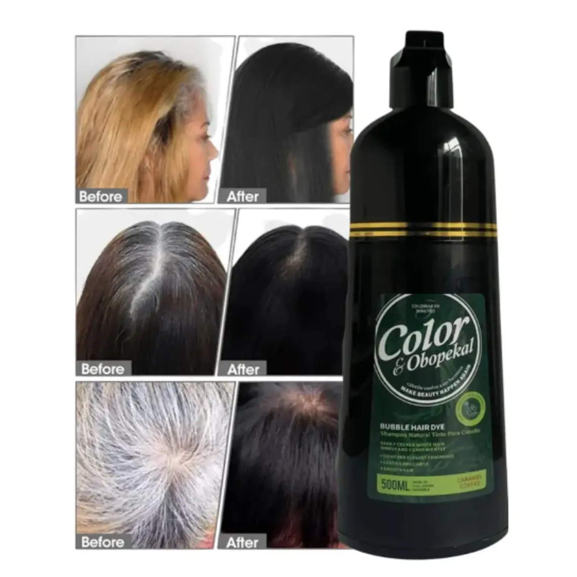 OBOPEKAL® Shampoo Cubrer Canas  (coffee)  Cobertura Total  500ml  2