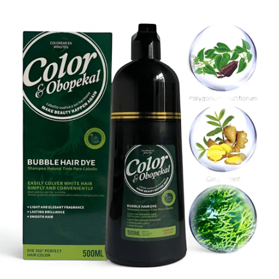 OBOPEKAL® Shampoo Cubrer Canas  (coffee)  Cobertura Total  500ml  1
