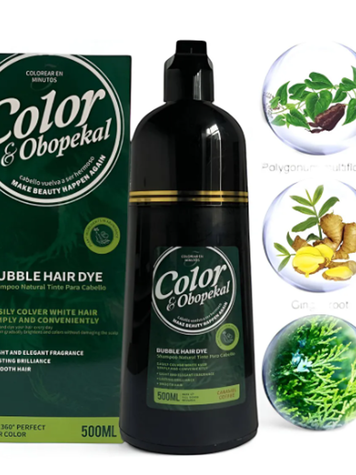 Shampoo Cubrer Canas Cobertura Total Obopekal 500ml Castaño 1