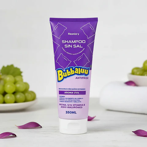 Bubbaluu  Shampoo Sin Sal Antifrizz Biotina Q10 Vitamina E - Aroma Uva 350ml