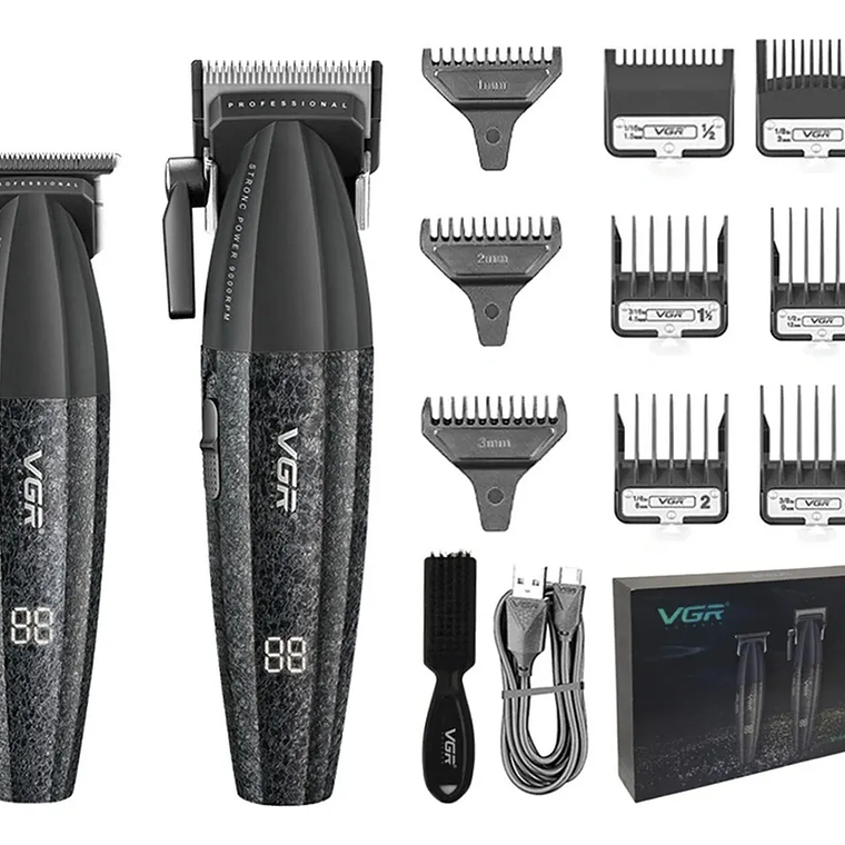 VGR Kit Máquina Barbería Pro Clipper Trimmer V-640 9000 Rpm color Negro 1