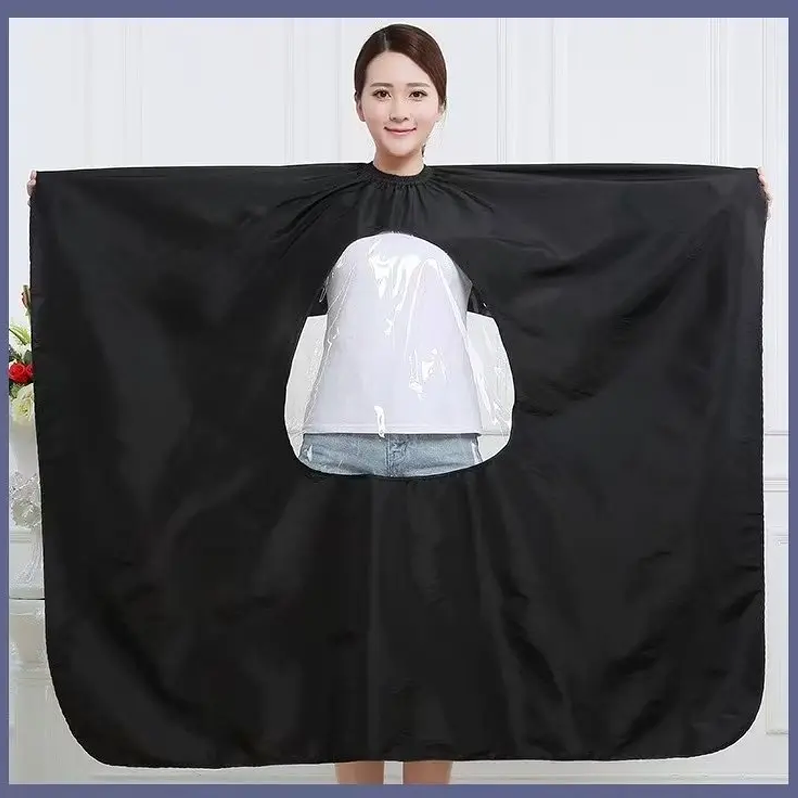 Capa De Barbero Y Peluquería Con Visor (negra Y Blanca) 2